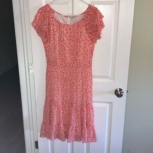 J. Crew orange floral dress with ruffles, women’s size 8.